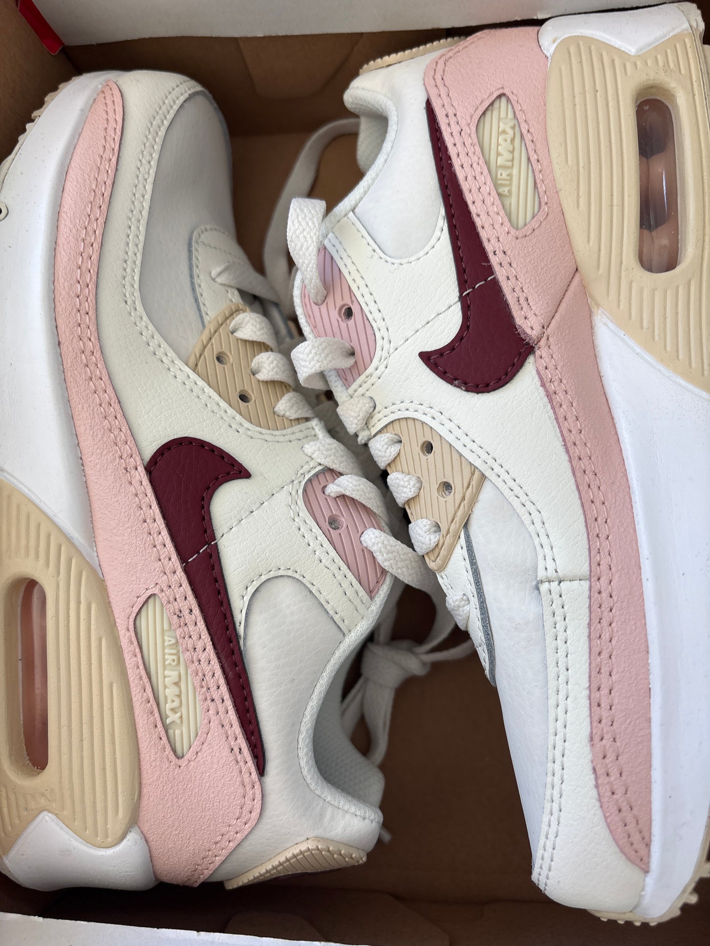 Nike Airmax 90 weiss/creme/weinrot/rosa, Gr. 33,5