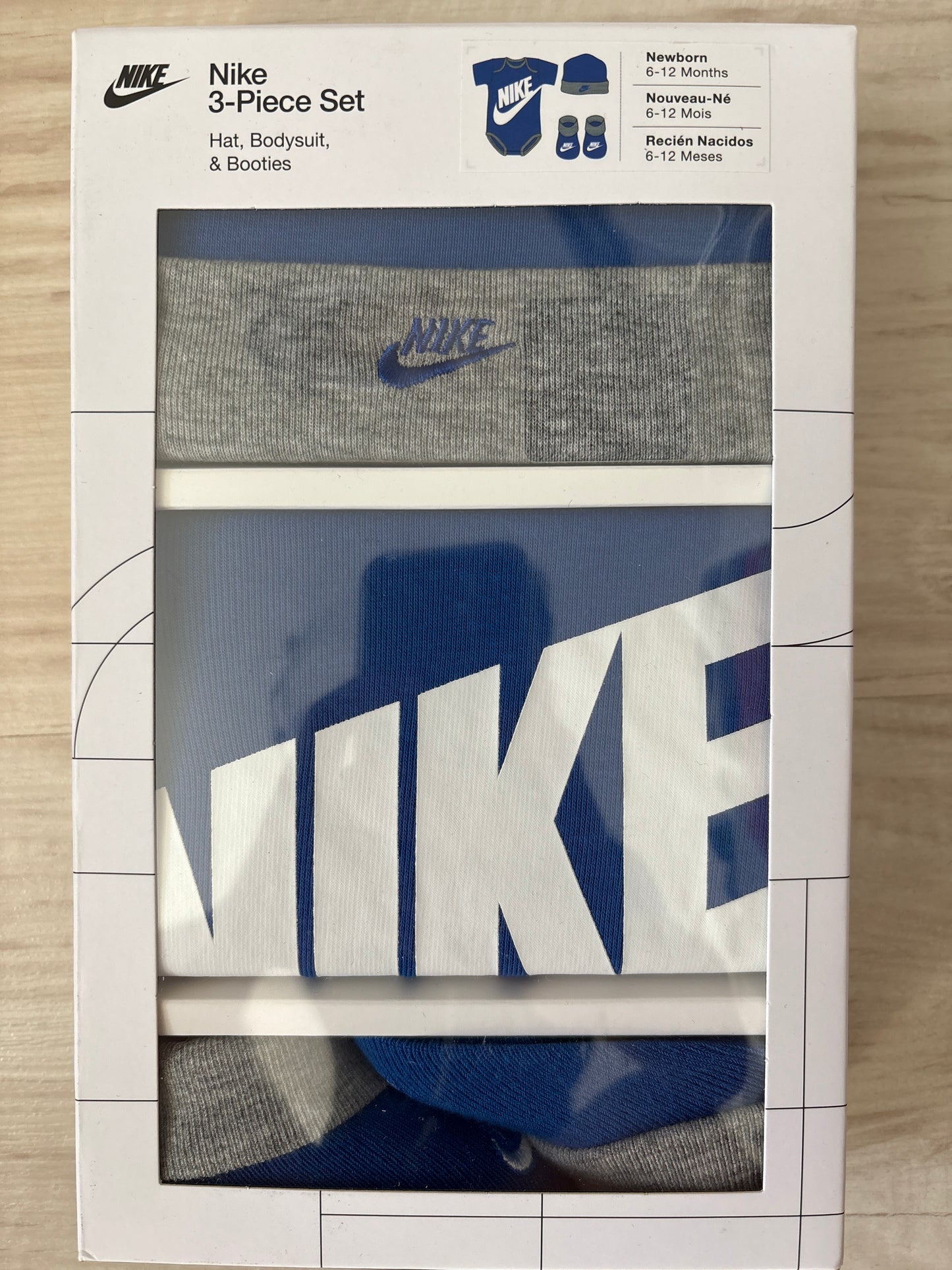 Nike 3er Set für Neugeborene, Größe 6-12 Monate in blau/grau/weiss