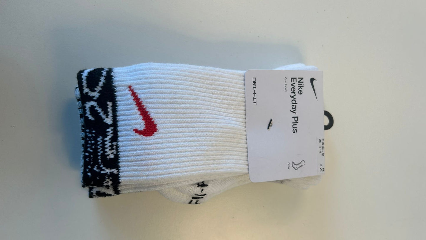 Nike Socken, DRI-FIT, 2er Pack in weiss/rot/schwarz mit Muster, Größe 34-38