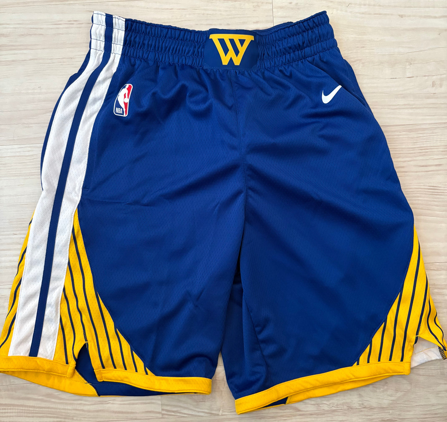 Nike kurze NBA Hose Golden State Warriors, blau/gelb, Größe wählbar