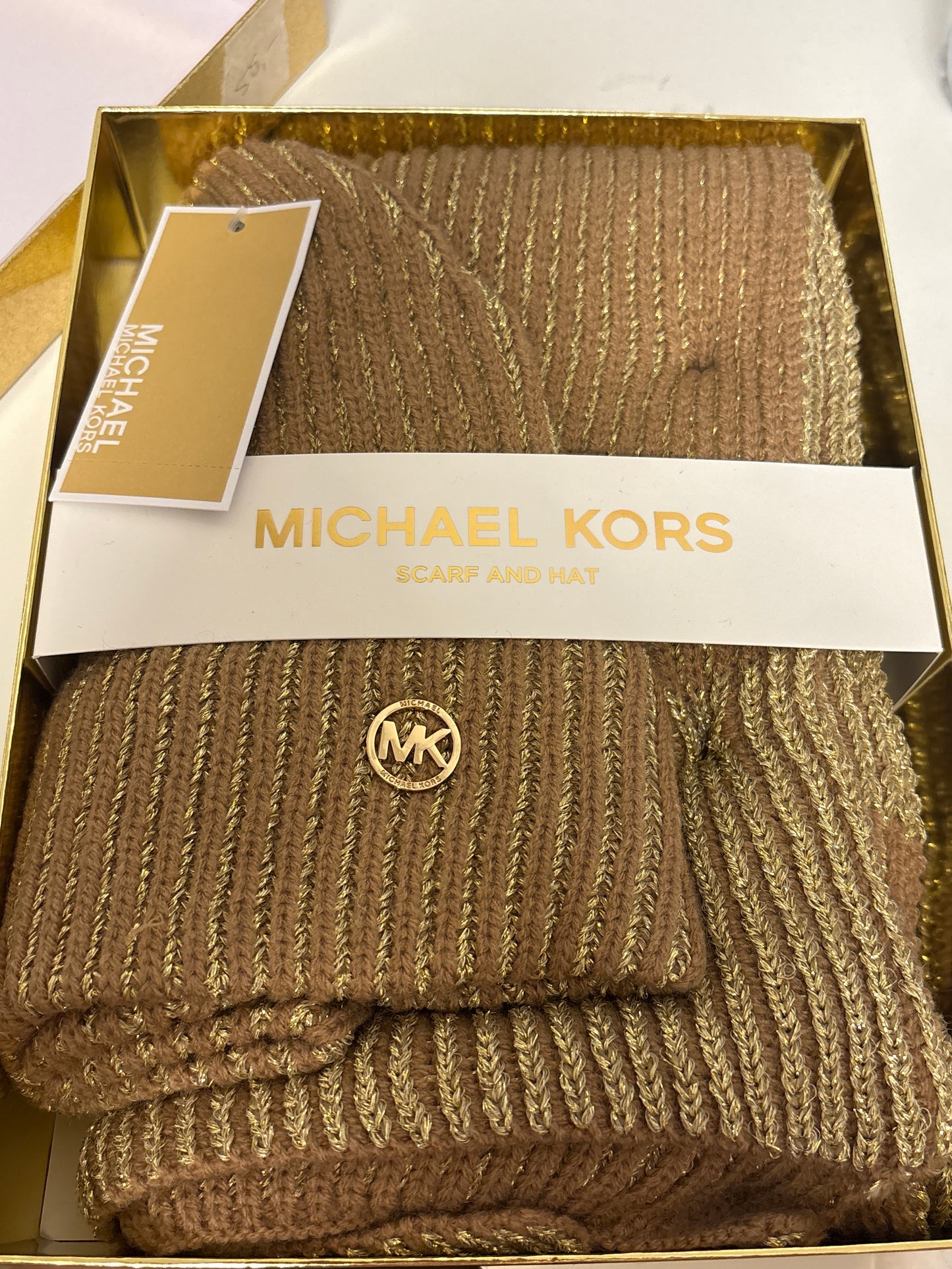 Michael Kors Mütze/Schal-Set in beige/gold