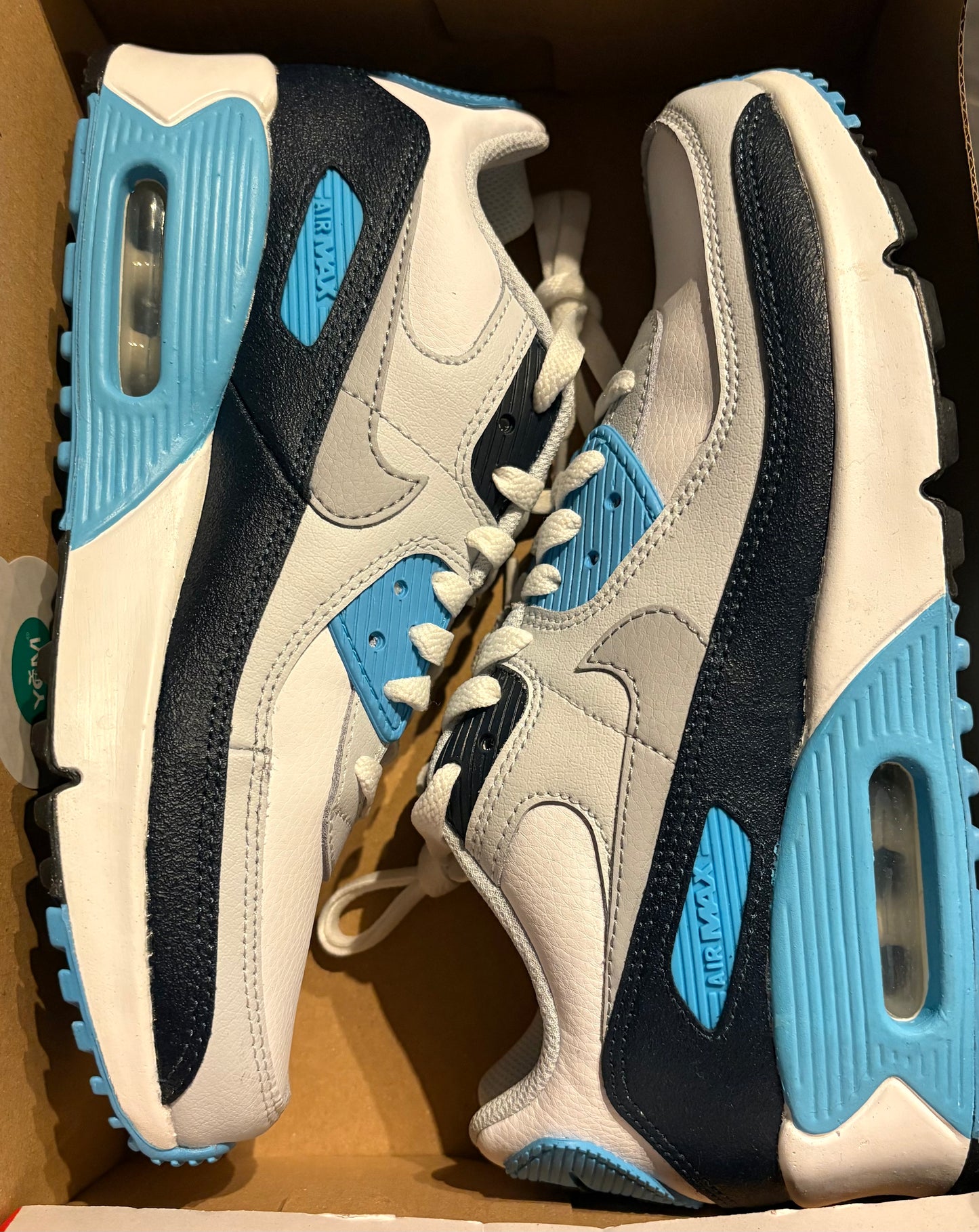 Nike Air Max 90 in weiss/grau/schwarz/blau, Gr. 23,5