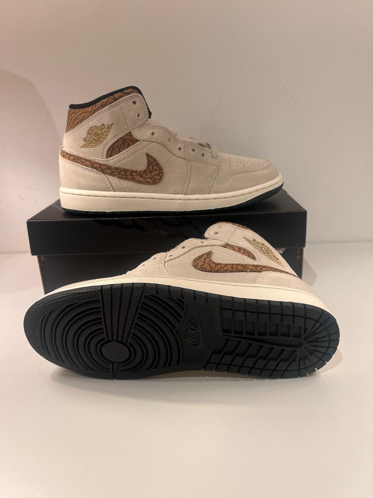 Nike Air Jordan 1 MID, grau/braun/Muster, Größe wählbar