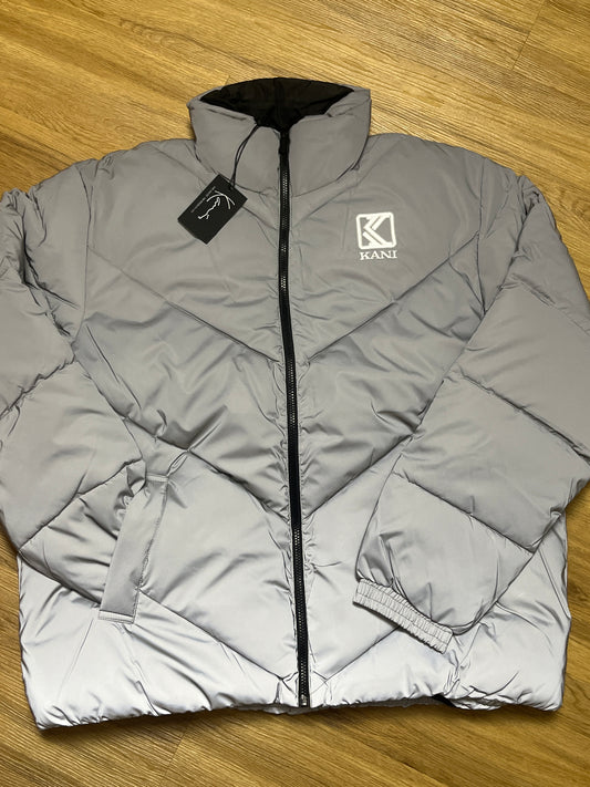 Karl Kani Puffer Reflektor-Jacke in grau, Größe XXL