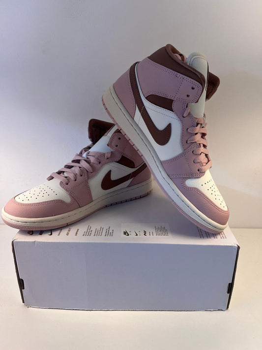 Air Jordan 1 MID, rosa/weiss/braun, Größe 44,5