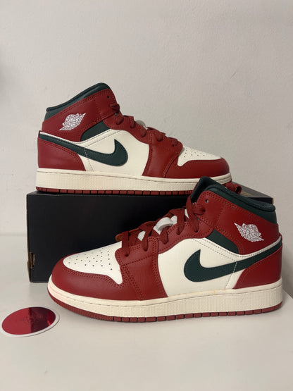 Air Jordan 1 MID rot/schwarz/weiß/dunkelgrün, Größe 40