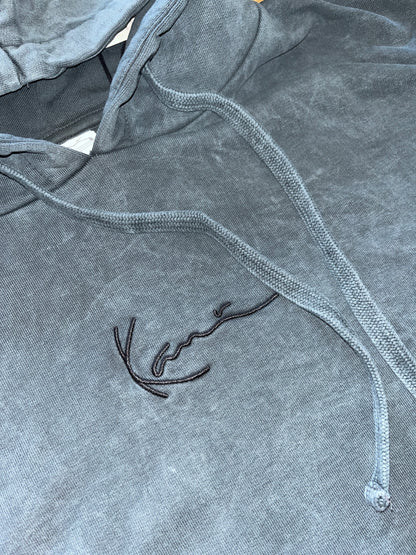 Karl Kani Hoodie in grau/blau mit Adler-Backprint, Größe XL