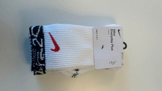 Nike Socken, DRI-FIT, 2er Pack in weiss/rot/schwarz mit Muster, Größe 34-38
