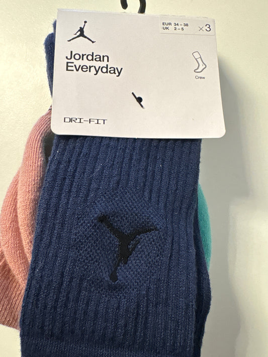 Nike Jordan Socken, 3er Pack in dunkelblau/türkis/rosa, Größe 38-42