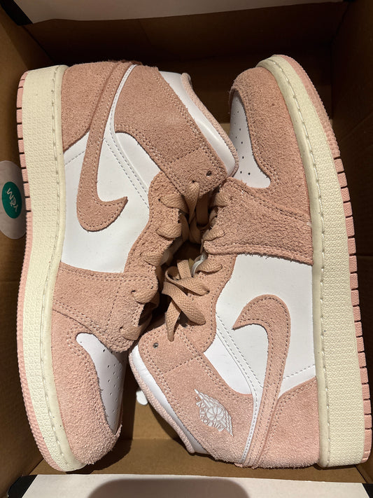 Air Jordan 1 MID in weiss/rosa, Wildleder, Größe 40