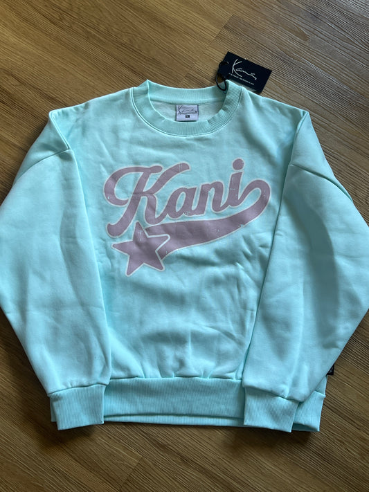 Karl Kani Pullover in mint mit rosa Schriftzug, Größe S