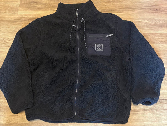 Karl Kani Herren Plüsch Jacke, Größe wählbar, schwarz/Reißverschluss/Kordeln