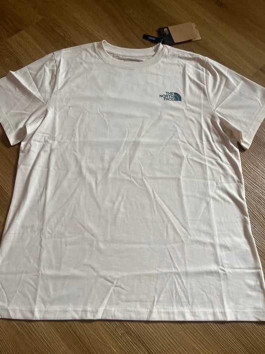 The North Face Damen Tshirt in weiß/türkis mit Backprint, Größe L