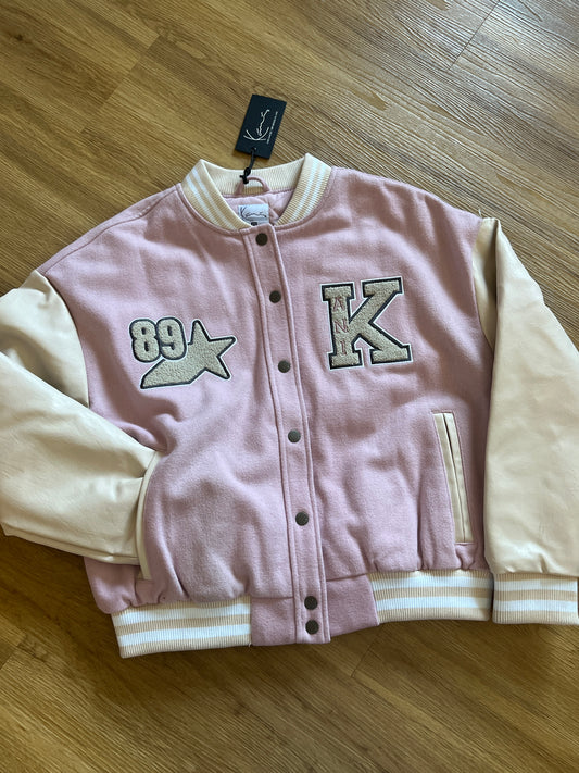 Karl Kani Damen College Jacke in rosa/creme, Größe XS