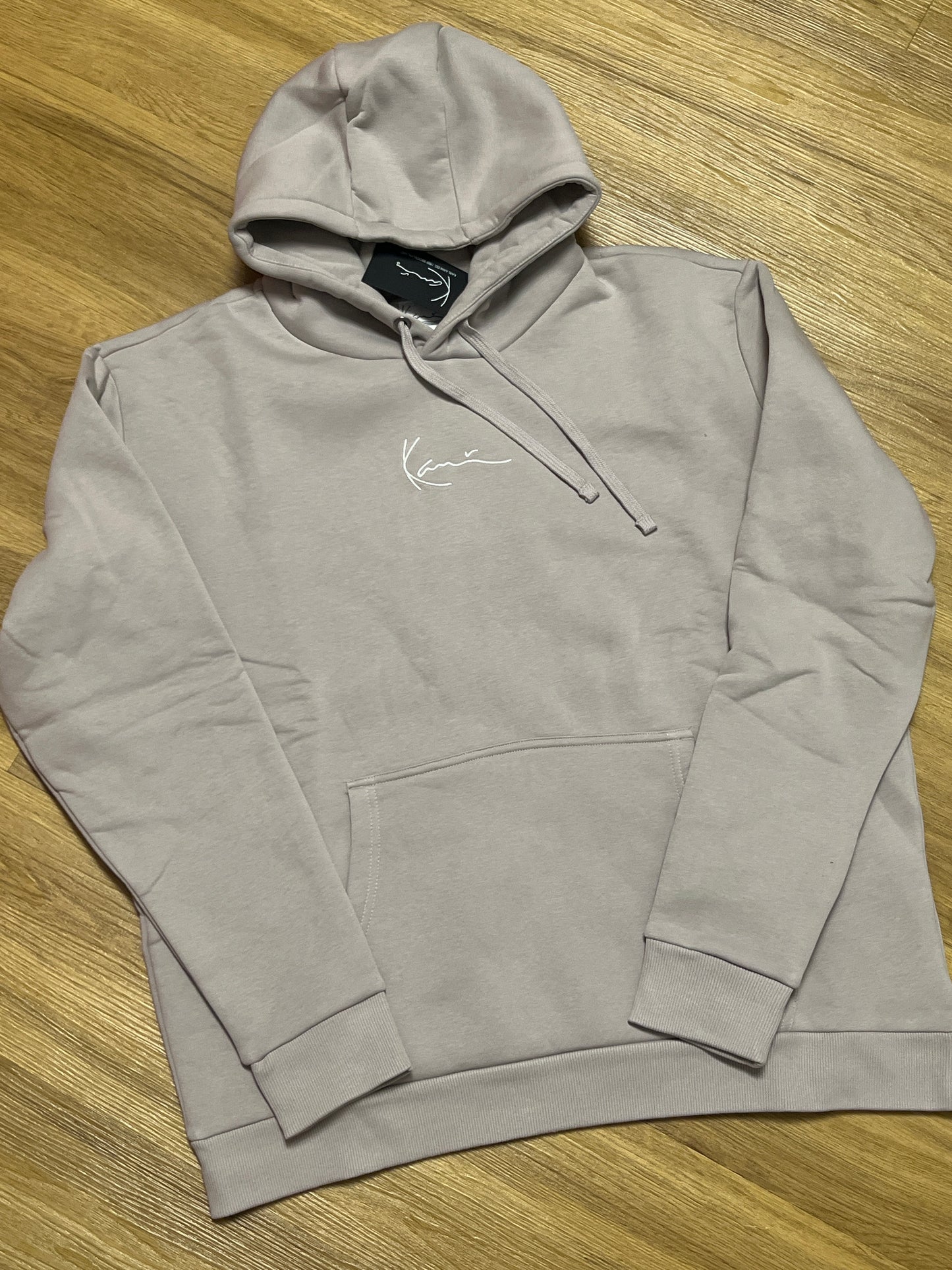 Karl Kani Hoodie in grau mit lila Stich, Größe L