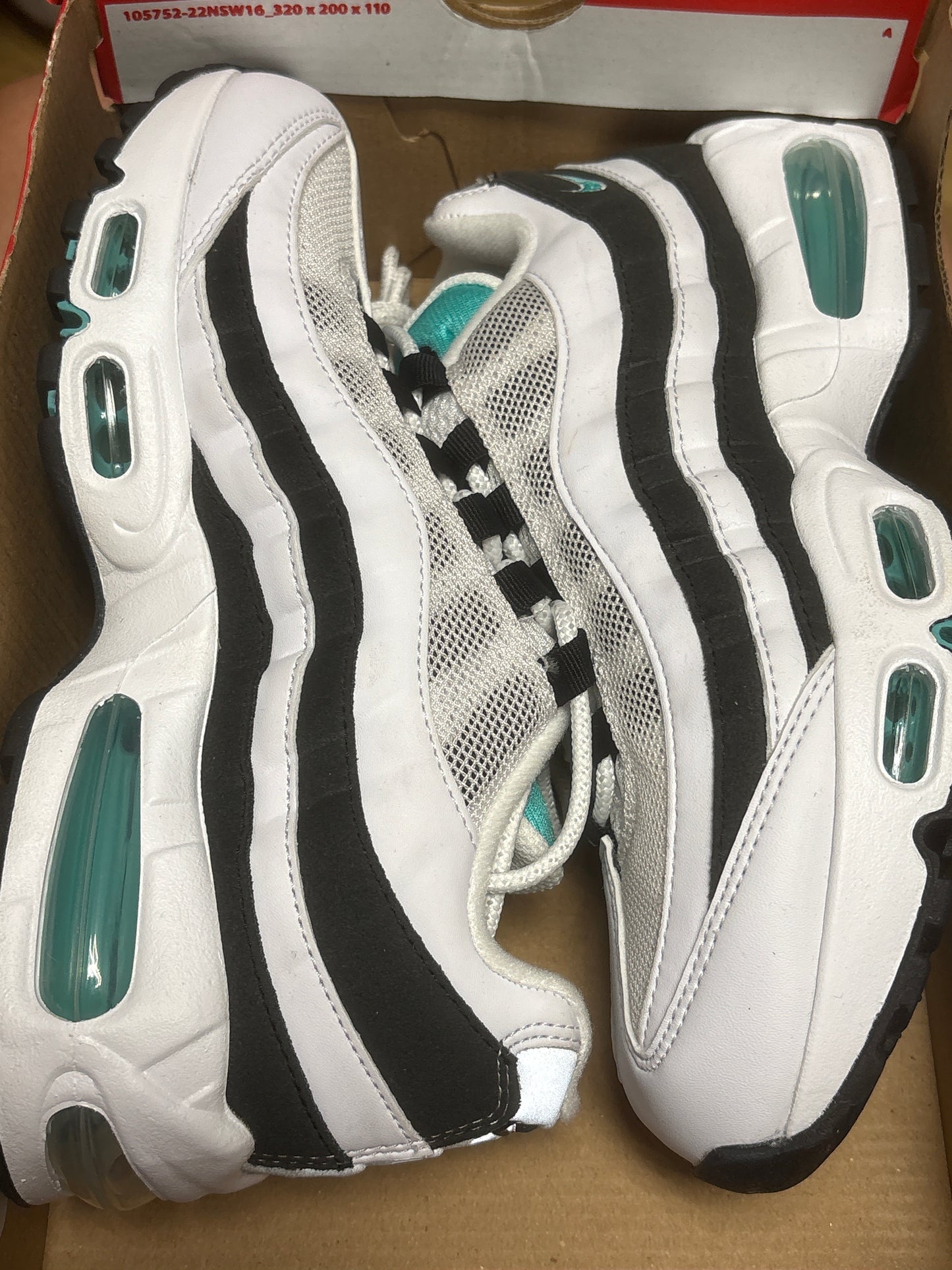 Nike Air Max 95 OG in weiß/schwarz/türkis, Größe 38,5