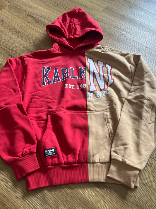 Karl Kani Retro Hoodie in rot/braun mit großem Schriftzug, Größe M