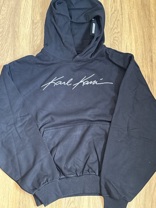 Karl Kani Hoodie, schwarz mit großer weißer Schrift, Größe M