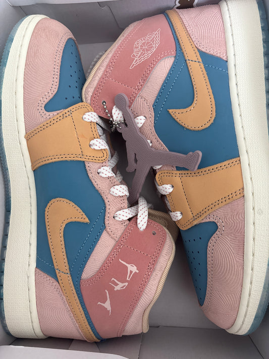 Air Jordan 1 MID, rosa/blau/orange, Größe 40