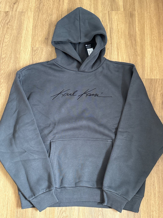 Karl Kani Hoodie, dunkelgrau mit großer schwarzer Schrift, Größe XL