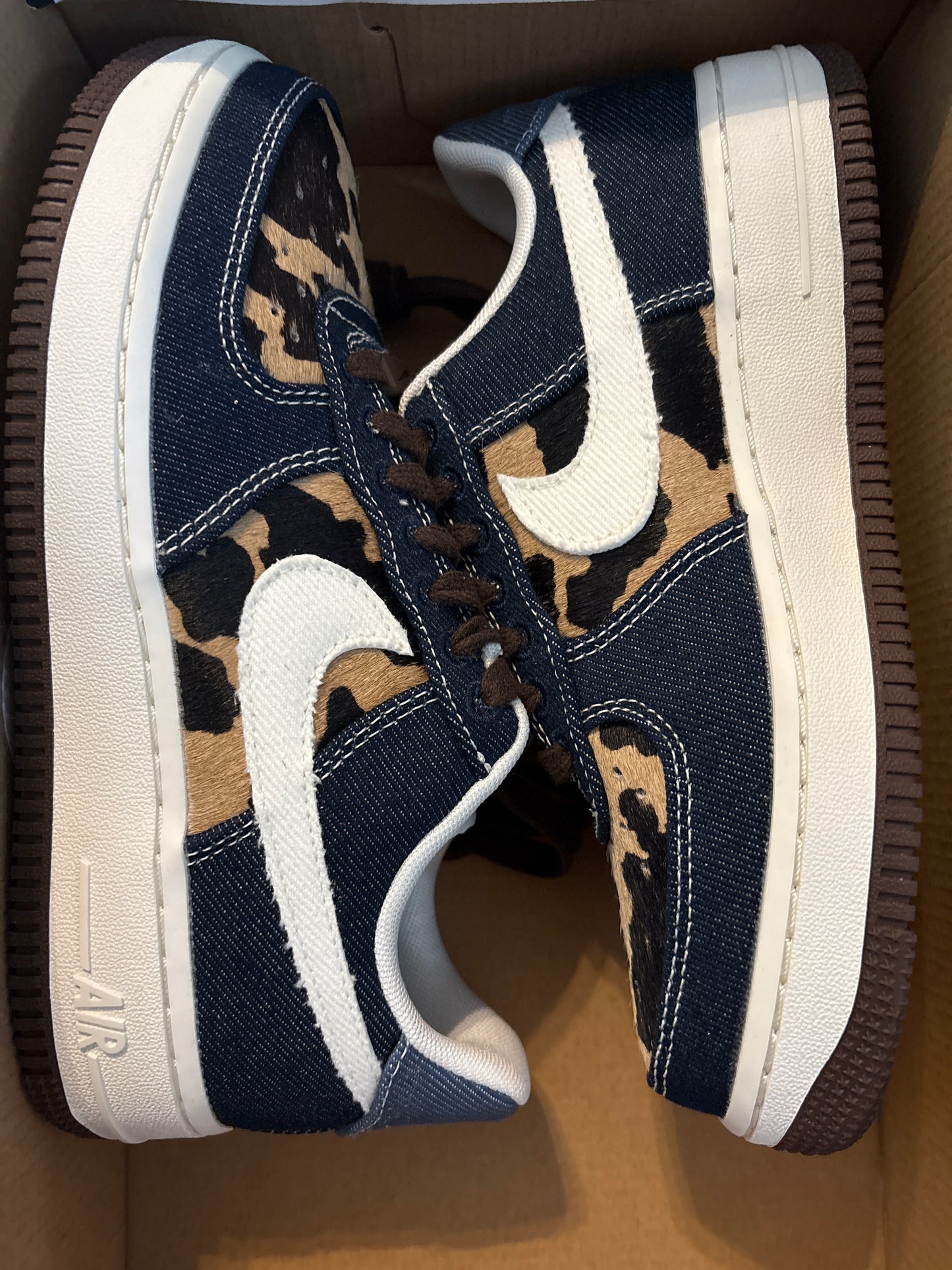 Nike Air Force 1 dunkelblau/weiss/braun/Leo Muster, Gr. Wählbar