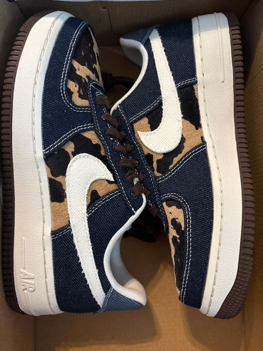 Nike Air Force 1 dunkelblau/weiss/braun/Leo Muster, Gr. Wählbar
