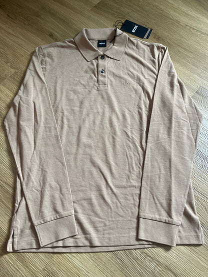 Boss Polo Longsleeve in hellbraun, Größe wählbar