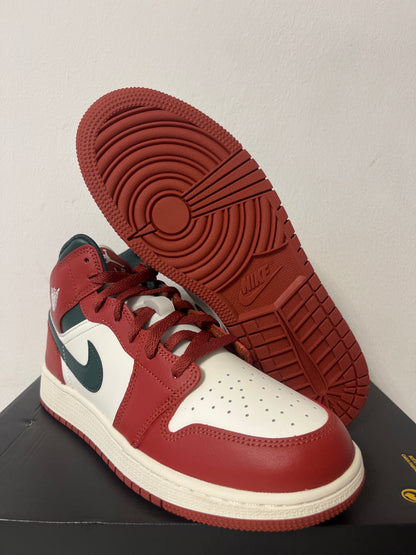 Air Jordan 1 MID rot/schwarz/weiß/dunkelgrün, Größe 40
