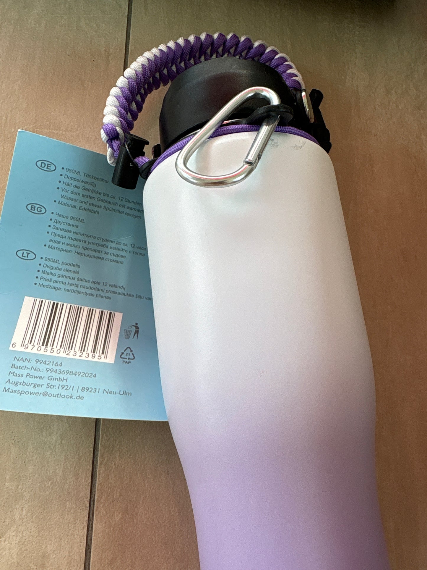 Trinkflasche weiss/lila