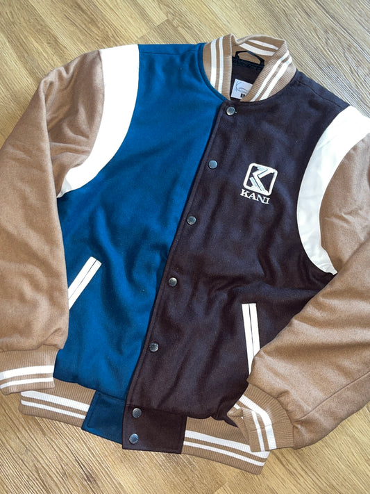 Karl Kani College Jacke in türkis,verschiedene brauntöne, Größe S
