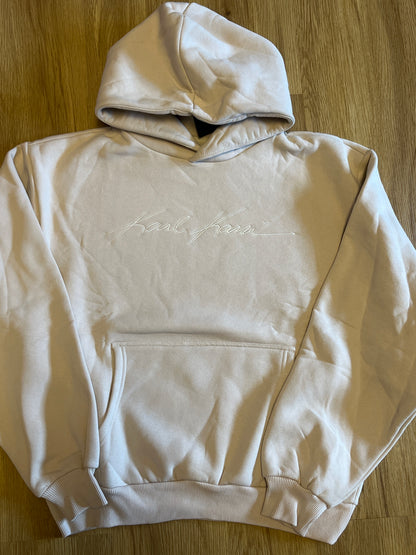 Karl Kani Hoodie in creme mit großem Schriftzug, Größe M