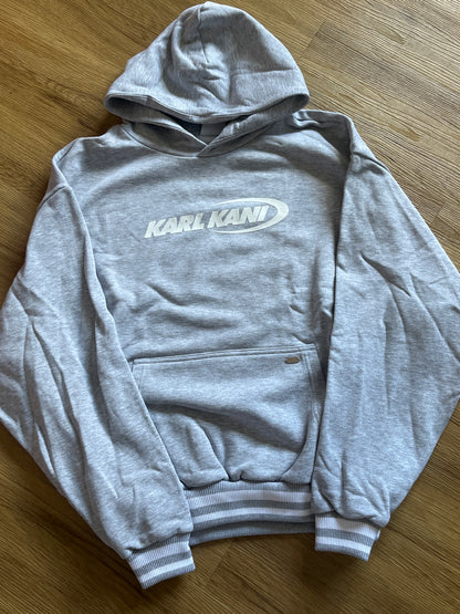 Karl Kani Hoodie in grau mit großem, weißem Schriftzug, Größe wählbar
