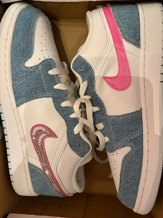 Nike Jordan Low, in blau/weiss/rosa, Jeans, Größe wählbar