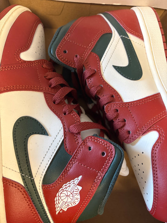 Air Jordan 1 MID rot/schwarz/weiss/dunkelgrün, Größe wählbar