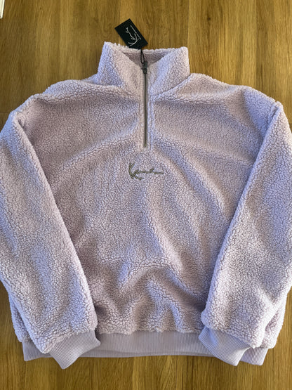 Karl Kani Plüsch Pullover 1/4 ZIP in violett, Größe XXL