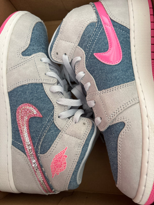 Nike Jordan 1 Mid  rosa/grau/jeans, Größe 40