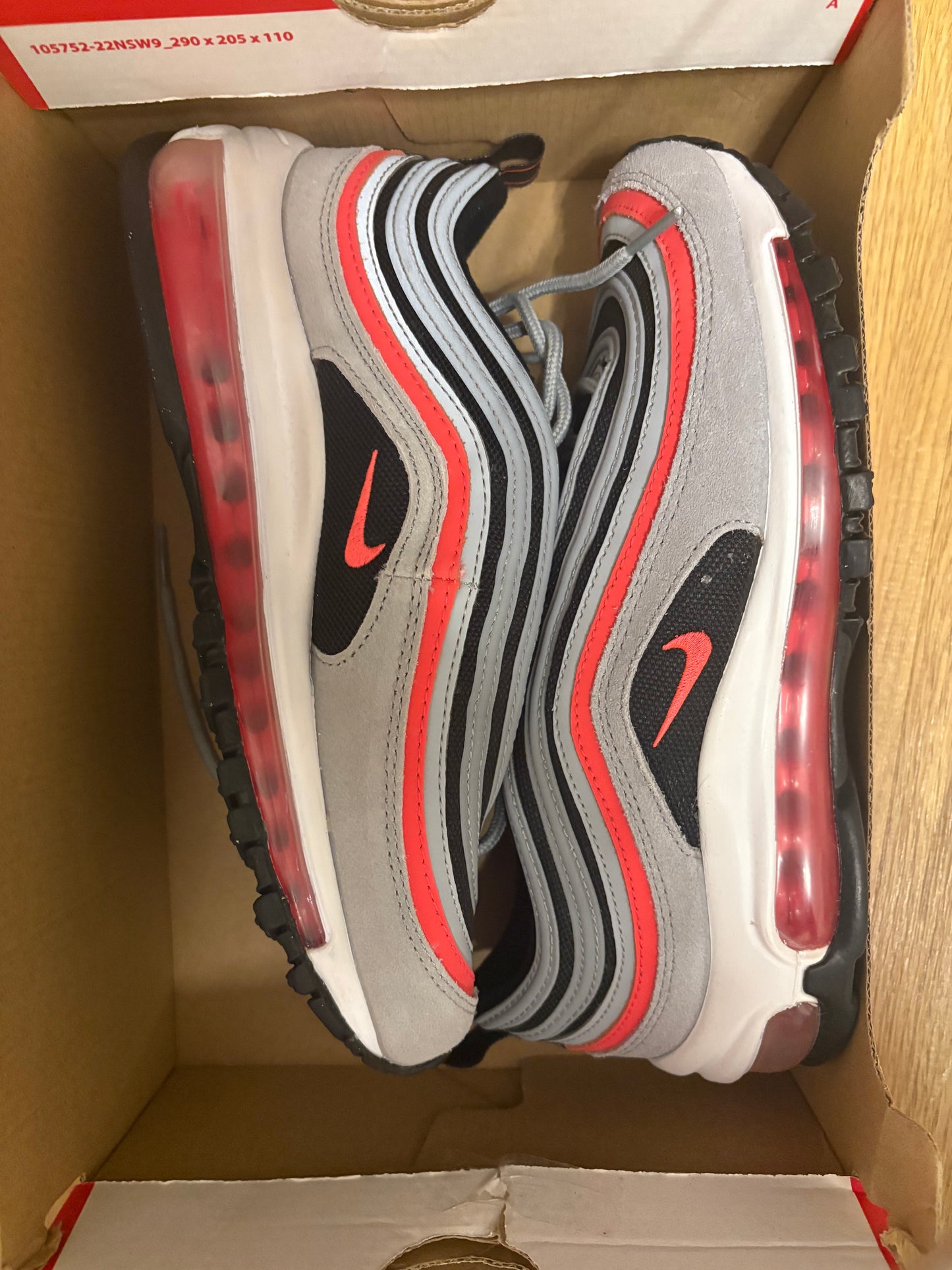 Nike Air Max 97, rot/grau/schwarz/silber, Größe 38