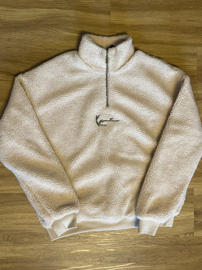 Karl Kani Plüsch Pullover 1/4 ZIP in creme, Größe M