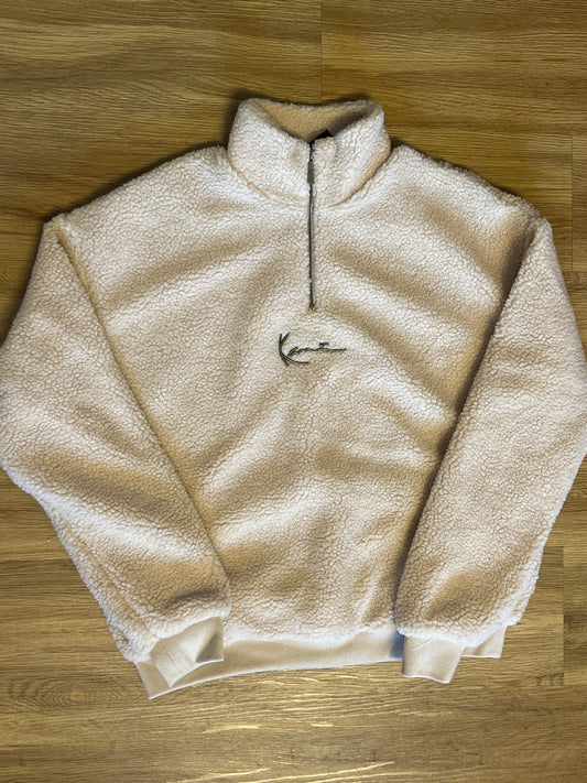 Karl Kani Plüsch Pullover 1/4 ZIP in creme, Größe wählbar