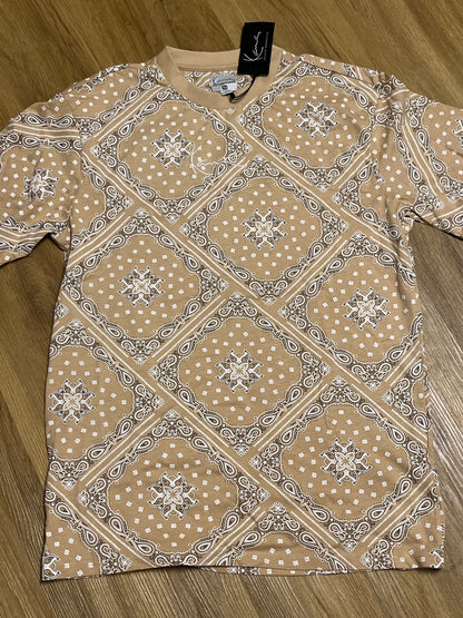 Karl Kani Tshirt beige mit Mustern, Größe M