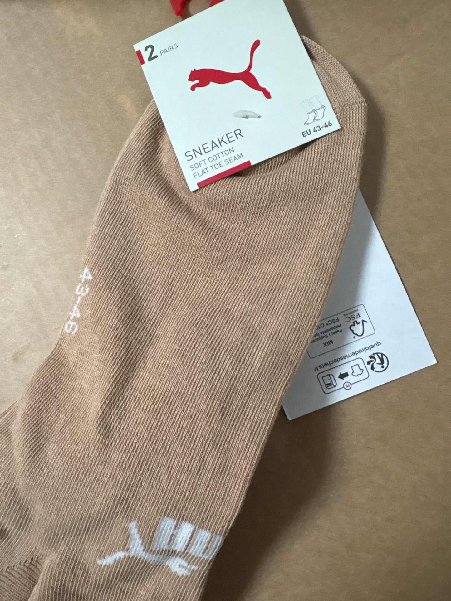 Puma Socken, 2er Pack in braun/weiss, Größe wählbar