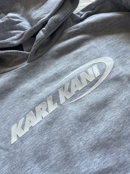 Karl Kani Hoodie in grau mit großem, weißem Schriftzug, Größe wählbar