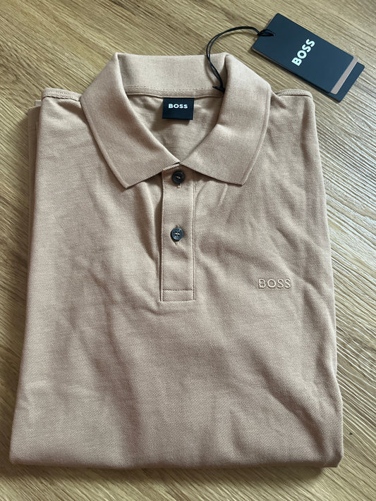 Boss Polo Longsleeve in hellbraun, Größe wählbar