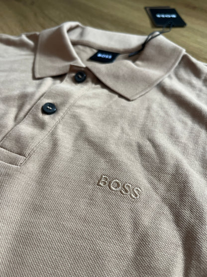 Boss Polo Longsleeve in hellbraun, Größe wählbar