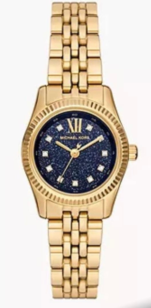 Michael Kors Lexington Uhr Gold mit blauem Ziffernblatt